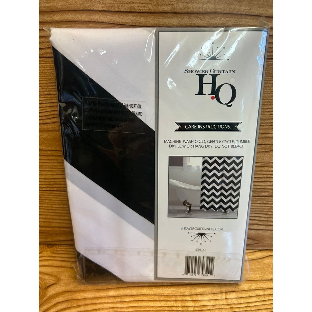 Black &‎ White Chevron Fabric Shower Curtain 70" x 78" Shower Curtain HQ NEW